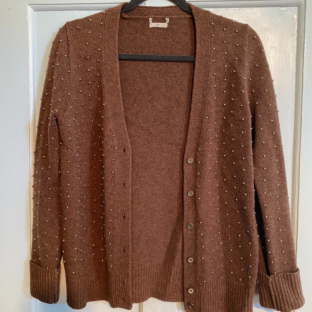 J. Crew Beaded 100% Merino Wool Cardigan - M